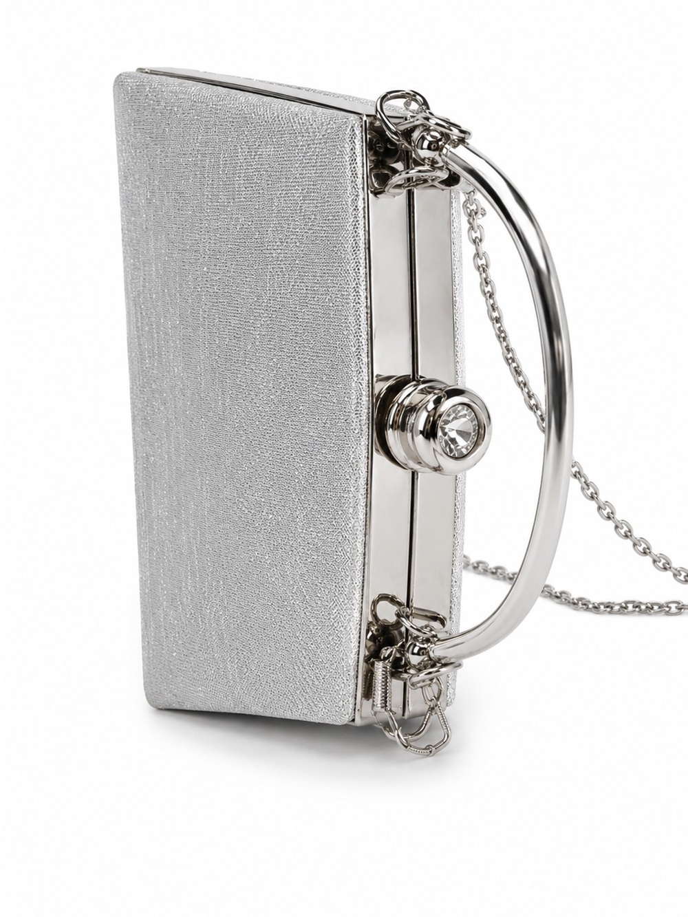 Silver Metallic Evening Bag with Chain Handle – Vintage Style Clutch - Picture 5 of 12